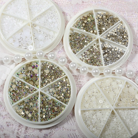Decoraciones Arte Uñas Mezcla Rhinestones Perlas Artificiales Cuentas Metálicas Copos Concha Accesorios Manicura DIY Estuche Rotativo Suministros Brillantes Elegantes