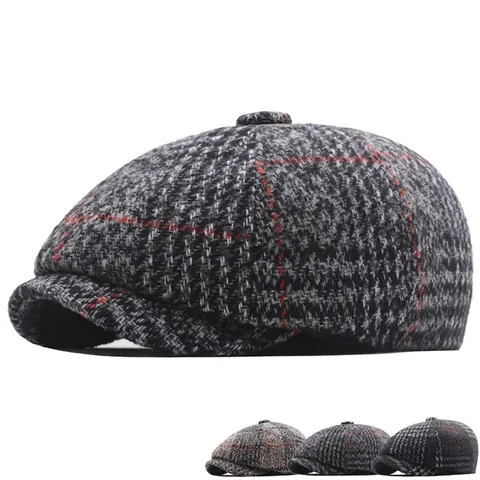 Berretto Da Strillone Da Uomo Misto Lana Tweed British Retro Spina Di Pesce Coppoppola Caldo Inverno Regolabile