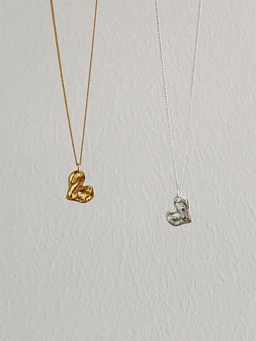 925 Sterling Silver Heart Pendant Necklace Irregular Lava Texture Minimalist Gold Plated Jewelry For Women Clavicle Chain