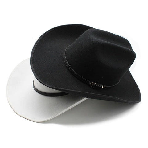 Chapeau De Cow-Boy Occidental À Bord Large En Feutre De Laine Fedora Avec Boucle De Ceinture En Cuir Rétro Hommes Femmes