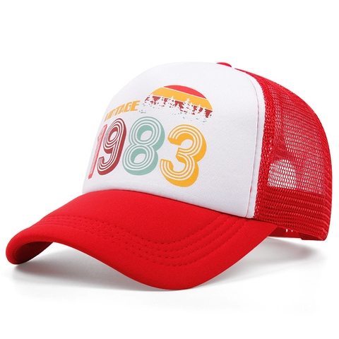 Vintage 1983 Trucker Hat Breathable Mesh Back Adjustable Baseball Cap Retro Sunset Print Cotton For Men Women Outdoor