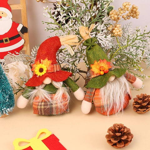 Handgemaakte Thanksgiving Kabouter Pluche Decoratie Zonnebloem Esdoornblad Oogstfeest Gezichtsloze Pop Tafel Ornament