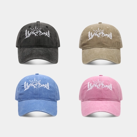 Gorra De Béisbol Bordado Montaña Algodón Lavado Vintage Gorro Sol Exterior Ajustable Unisex Ocio