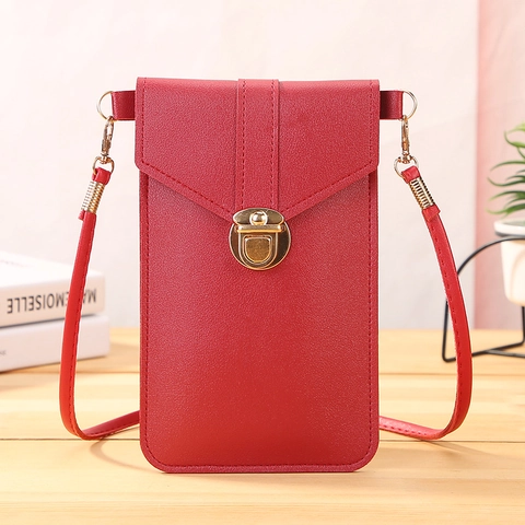 Damen Touchscreen Crossbody Handytasche PU Leder PVC Geldbörse Mit Schloßschnalle Und Kartenschlitzen Vintage Schlank
