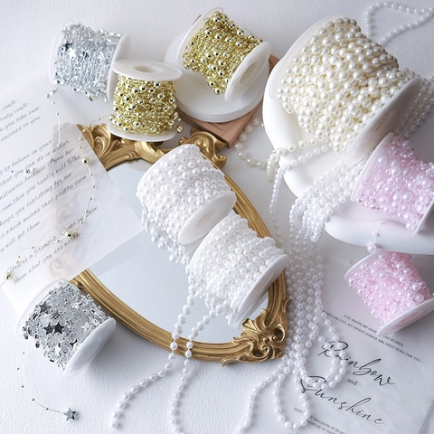 Ghirlanda Perline Natale Künstliche Perle Artificiali Stella Cuore Catena DIY Decorazione Matrimonio Festa Corda Cristallo Cangiante Ornamento
