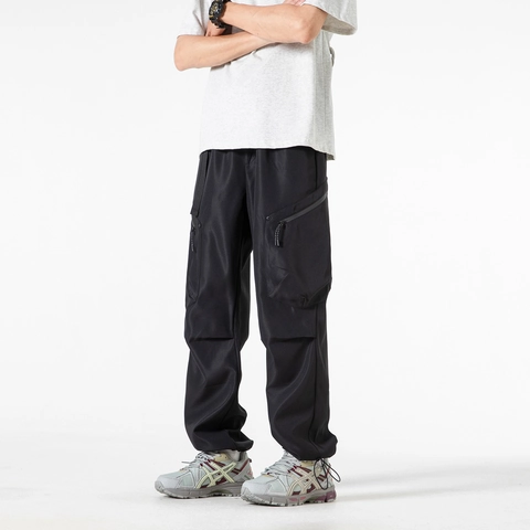 Men Cargo Pants Multi Pocket Zipper Outdoor Hiking Tactical Techwear Loose Fit High Elastic Pants