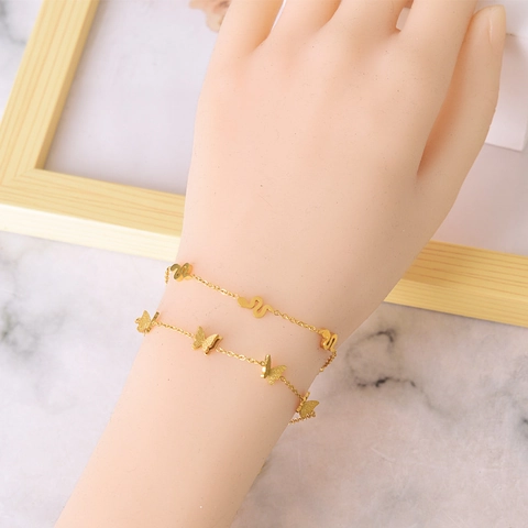 Bracciale Camelia Farfalla Serpente Albero Della Vita Acciaio Al Titanio Placcato Oro Gioielli Eleganti Per Donna