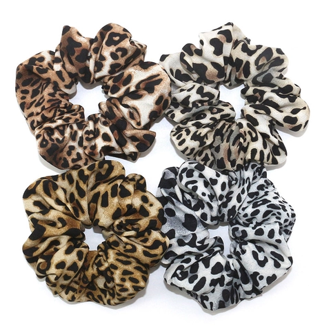 Leopard Print Scrunchies Soft Fabric Elastic Hair Ties Fashion Ponytail Holders For Women Girls