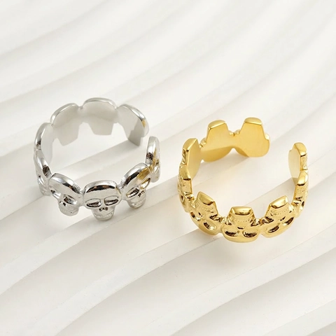 Anillo Calavera Acero Inoxidable Chapado En Oro 18K Ajustable Banda Abierta Punk Gótico Joyería Moda Hombre Mujer