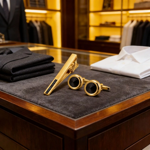 Ensemble de Boutons de Manchette et Pince à Cravate pour Hommes Business en Laiton Plaqué Or Argent avec Incrustation de Zircone Cubique et Cristal pour Mariage Accessoires de Costume Formel Bijoux Cadeau de Haute Qualité