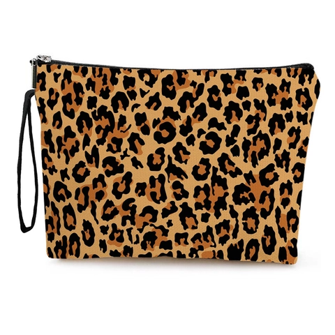 Neceser Maquillaje Estampado Leopardo Lino Gran Capacidad Organizador Bolsa Aseo Portátil Cremallera Correa Muñeca Mujeres