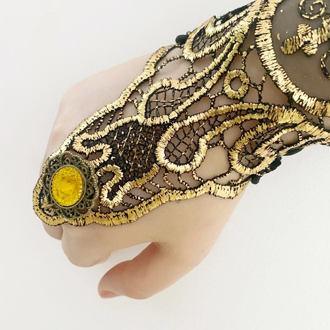 Retro Gotik Spitze Armband Mit Ring Halskette Und Maske Barock Steampunk Schwarz Gold Legierung Strass Damen Accessoire