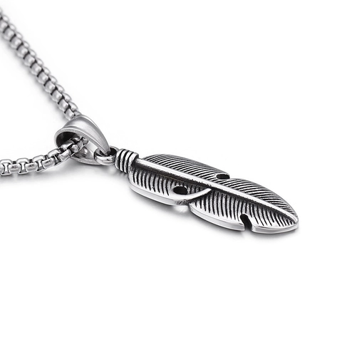 Retro Hollow Feather Pendant Hip Hop Style Stainless Steel Jewelry Accessory For Men Women