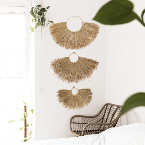 Gewebtes Seegras Papierseil Wandbehang Fächer Deko Boho Handgefertigt Natürliche Pflanzenfaser Kunst Für Wohnzimmer Schlafzimmer