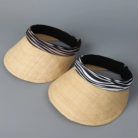 Cappello Visiera Donna Paglia Di Raffia Tesa Larga Stampa Zebra Fascia Elastica Estate Spiaggia Vacanza