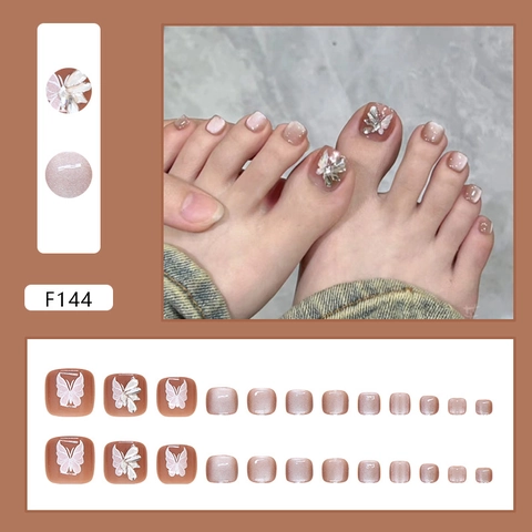 Faux Ongles Pieds Effet Oeil De Chat Papillon Strass Amovible Scintillant Artificiel Pédicure Conseils