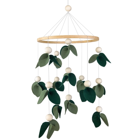 Baby Crib Mobile Felt Leaf Wooden Bead Nursery Hanging Decor Nordic Style Ceiling Wind Chime For Newborn Boy Girl