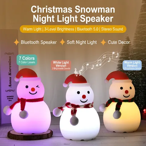 Christmas Snowman Night Light Silicone Bluetooth Speaker LED Tap Sensor Rechargeable Color Changing Bedroom Decor Gift