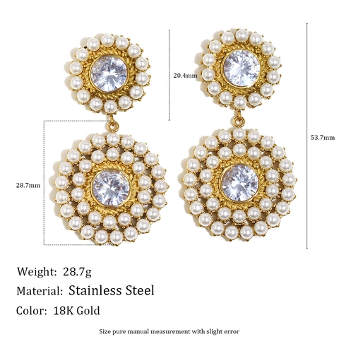 Vintage Baroque Drop Earrings Stainless Steel 18K Gold Plated Zircon Imitation Artificial Pearl Luxury Jewelry For Women
