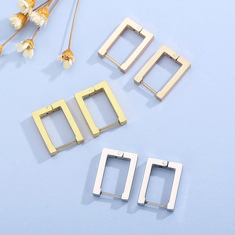 Minimalist Rectangular Hoop Earrings Stainless Steel Geometric Fashion Jewelry For Women Modern Daily Commuting Accessories