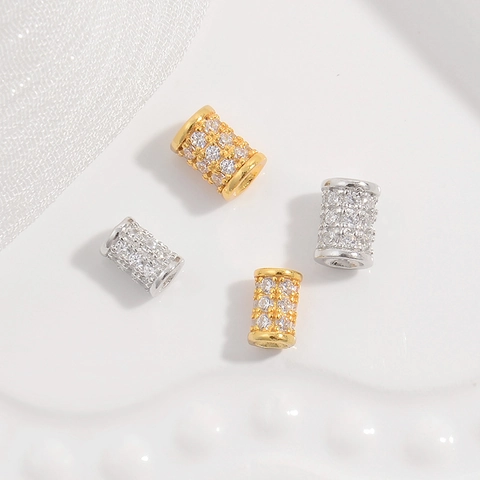 925 Sterling Silver Rhinestone Pave Cylinder Charm Beads For DIY Jewelry Making Bracelet Accessories Minimalist Tube Spacer Beads