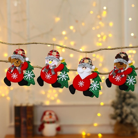 Ornements Suspendus de Noël en Tissu Peluche Père Noël Bonhomme de Neige Renne Ours Poupées Décorations Festives pour Arbre de Noël Accessoires de Décoration de Fête à Domicile