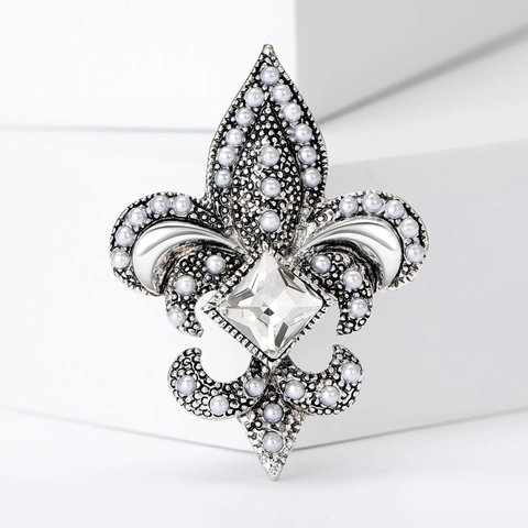 Spilla Giglio in Lega Vintage per Donna Con Perle Artificiali Strass Intarsiati Spille a Fiore Retro per Decorazione Abbigliamento