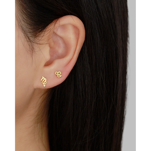 Zodiac Sign Stud Earring 925 Sterling Silver Zircon Inlaid Flat Back Threaded Labret Piercing Jewelry Women