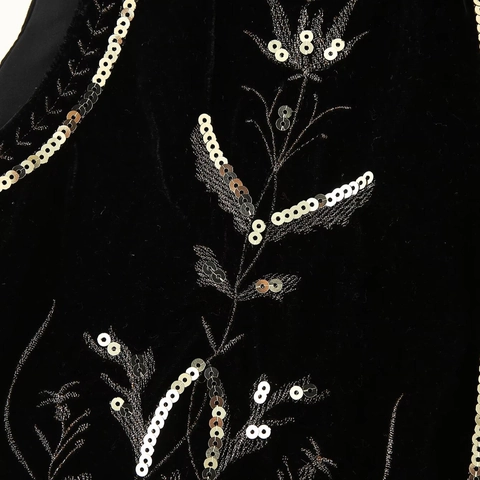 Damen Samt Weste Pailletten Stickerei Ethno Stil Ärmellos Offene Vorderseite V-Ausschnitt Jacke Top