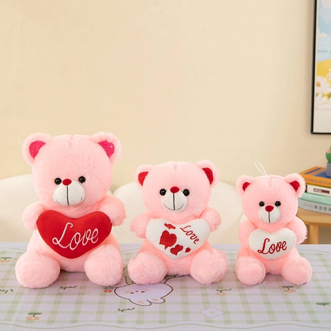 Cute Heart Teddy Bear Plush Toy Soft Stuffed Animal Heart Bear For Valentine Gift Birthday Decoration For Kids Girls