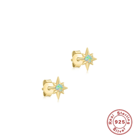 Octagon North Star Stud Earrings 925 Sterling Silver Japanese Opal Inlaid Minimalist Dainty Jewelry For Women Accessories