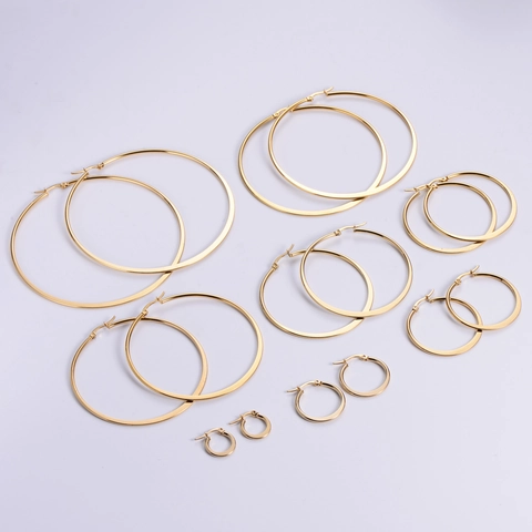 Stainless Steel Hoop Earrings Gold Plated Round Circular French Retro Trendy Minimalist Fashion Jewelry For Women