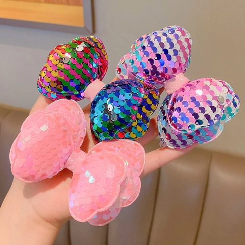 Barrettes À Nœud En Paillettes Étincelantes Pour Filles Et Élastiques À Cheveux Style Coréen Coiffe De Princesse Pour Enfants