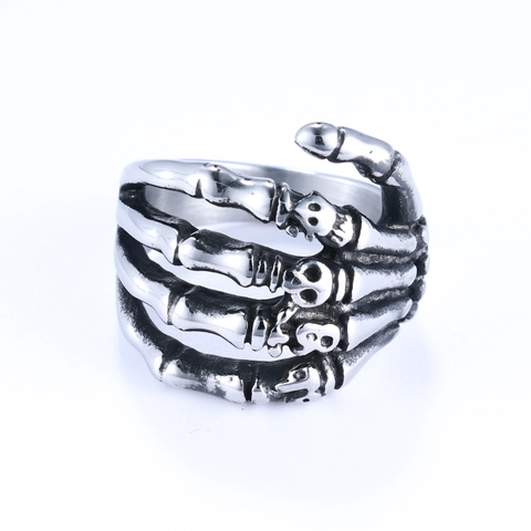 Skull Hand Ring Stainless Steel Skeleton Bone Retro Gothic Punk Biker Jewelry For Men