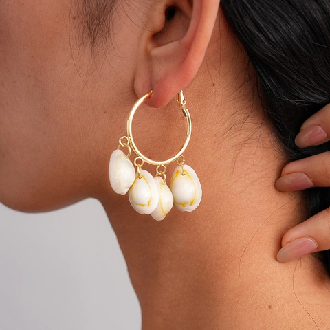 Créoles Bohèmes Avec Pendentifs En Coquillage Et Tige En Argent Doré Retro Bijoux De Vacances À La Plage Pour Femmes