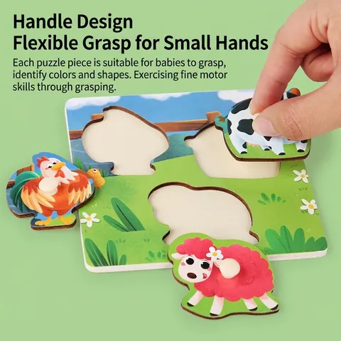 Wooden Peg Puzzle Montessori Early Learning Toy For Toddlers Baby Cartoon Animal Vehicle Shapes Cognitive Hand Grab Board