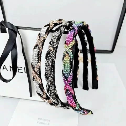 Diadema Trenzada de Lujo con Diamantes de Imitación para Mujer Banda de Pelo Retorcida Accesorio de Cristal para Fiesta Boda