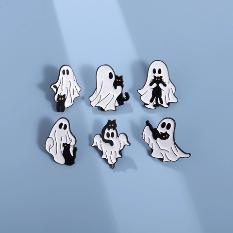 Spille In Smalto Fantasma E Gatto Nero Halloween Spille In Lega Di Zinco Per Decorazione Zaino Cappello Vestiti Regalo