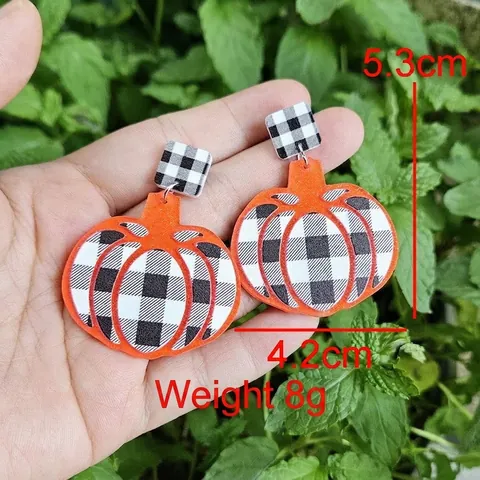 Halloween Kürbis Ohrhänger Acryl Karo Leopardenmuster Glitzer Statement Schmuck Für Damen Festlich
