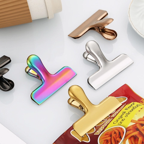 Stainless Steel Food Sealing Clips T-Shape Bag Clips For Kitchen Snack Storage Moisture-proof Sealing Clamps Metal File Clips
