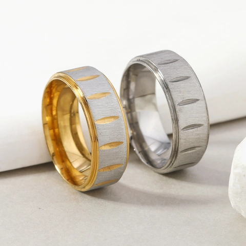 Moda Anello in Acciaio Inossidabile Spazzolato per Uomo Donna Hip Hop Fascia Geometrica a Strisce Anello Punk Galvanizzato Gioiello