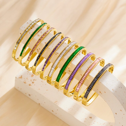 Square Zircon Inlaid Bracelet Bangle Titanium Steel Colorful Gemstones Luxury French Retro Fashion Jewelry Women