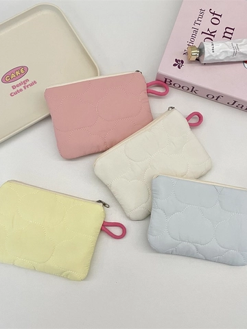 Quilted Coin Purse Polyester Canvas Cloud Heart Pattern Zipper Portable Small Storage Bag For Earphones Makeup Cute