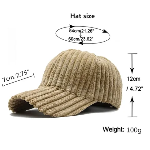 Gorra De Béisbol De Pana Color Sólido Cálida Otoño Invierno Ajustable Retro Ala Curva Sombrero Exterior Unisex