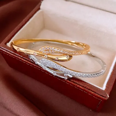 Brazalete De Serpiente Cobre Chapado En Oro Con Circonitas Incrustadas Retro Hebilla Cruzada Joyería Para Mujer