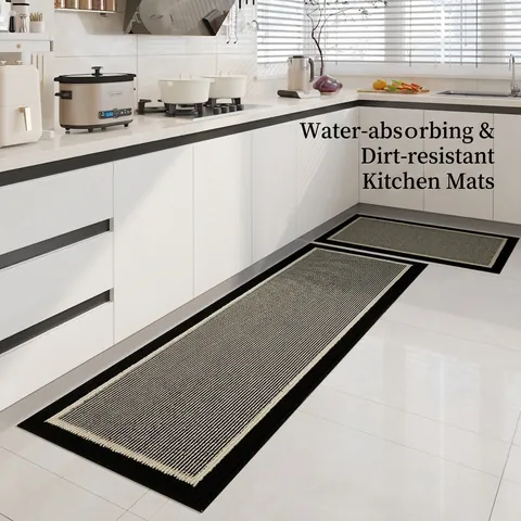 Kitchen Rug Floor Mat Polypropylene TPR Backing Absorbent Oil Proof Washable Striped Modern Woven Decor