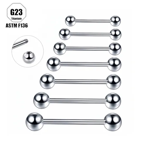 G23 Titane ASTM F136 Barbell Body Piercing Stud Anneau De Langue Cartilage D'oreille Bijoux De Mamelon Double Boule Ronde Polie Unisexe