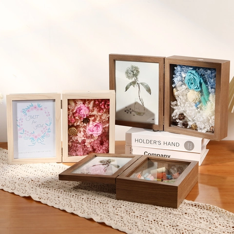 Double Sided Folding Wood Picture Frame Deep Shadow Box For Dried Flower Specimen Quilling Art Display Home Decor Memorial Gift