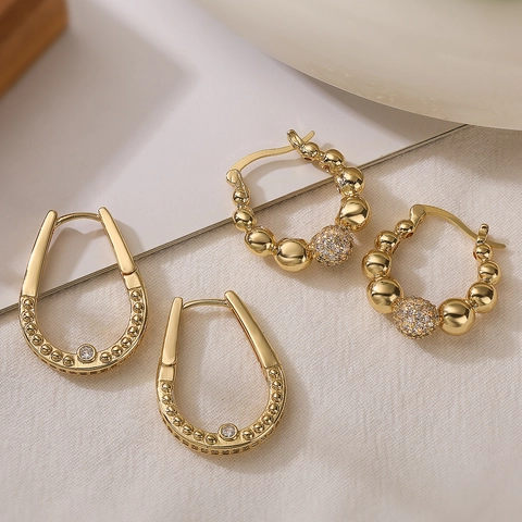 Geometric Hoop Earrings Gold Plated Copper With Zircon Micro Pave Minimalist Fashion Jewelry For Women Versatile