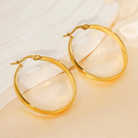Orecchini A Cerchio Minimalisti Da Donna Acciaio Inossidabile Placcato Oro 18K Orecchini Geometrici Lucidi